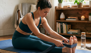 Woman using a yoga belt