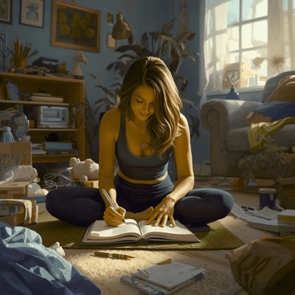 woman writing in her yoga journal